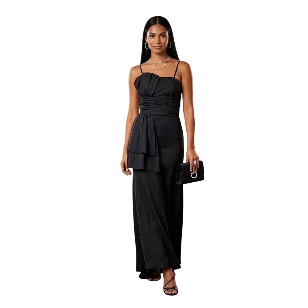 Windsor Black Ruched Satin Evening Gown Prom Sleeveless Strap/less Maxi Sz7/8